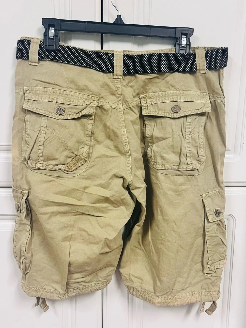 Khaki Cargo Shorts with Contrast Web Belt